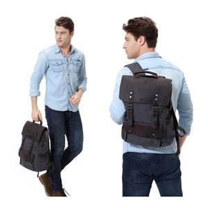 Vintage Style Canvas Leather Backpack Rucksack